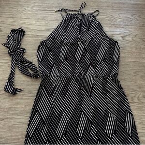 White house black market halter sleeveless belted geometric stripe midi